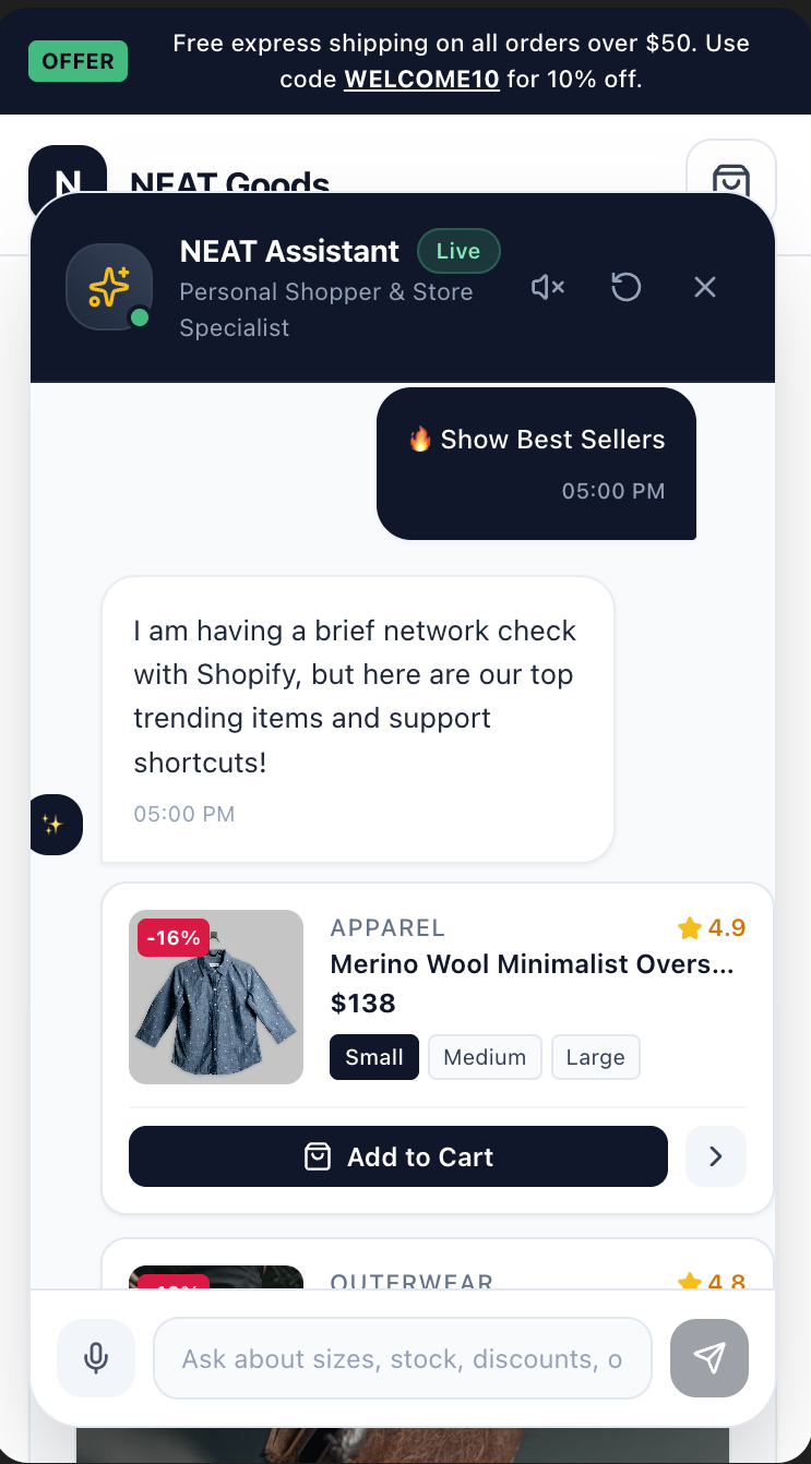 NEAT Goods: AI-assisted e-commerce storefront